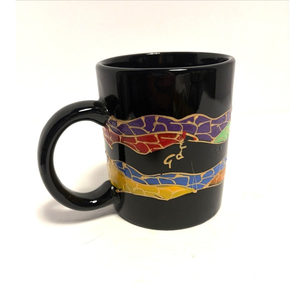 Antoni Gaudi Barcelona Mosaic Tile Art Black Multi Color Gold Coffee Mug Cup